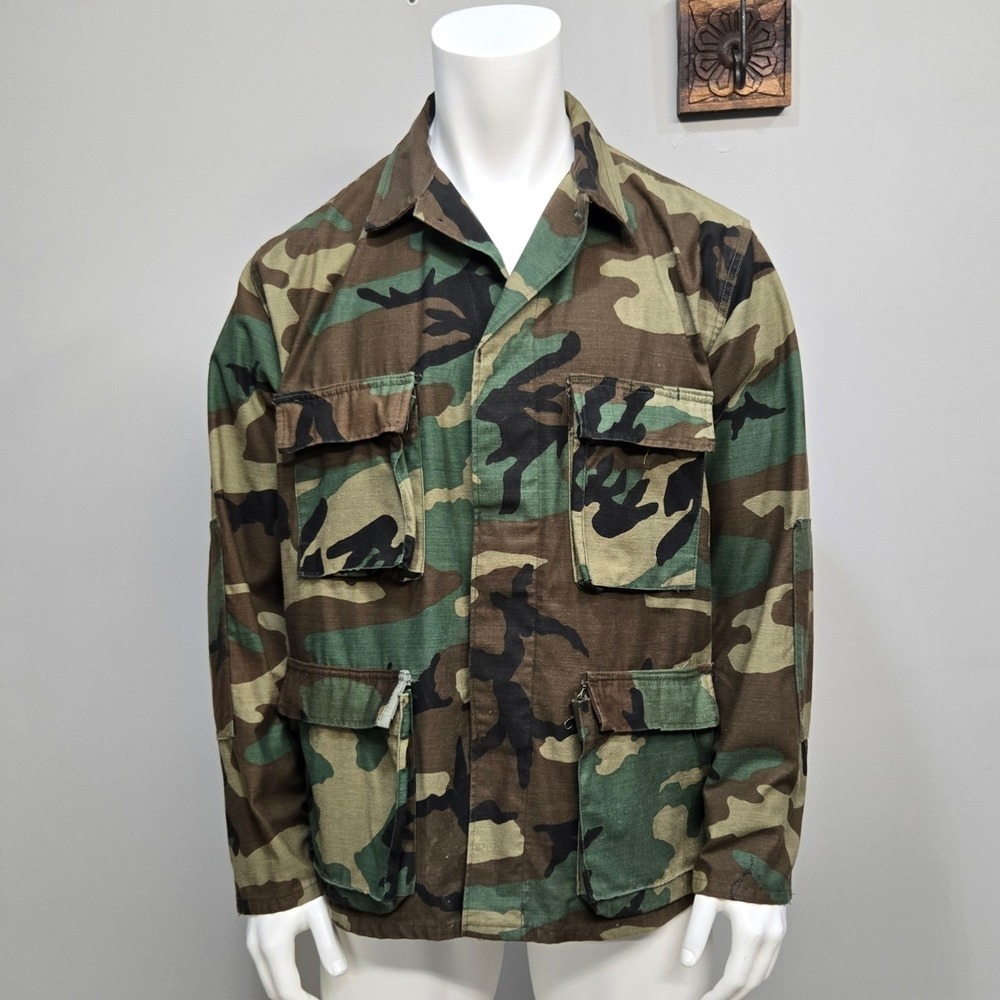 VTG 80s BDU Military Field Coat Jacket Men Large Regular Woodland‎ Camo Combat